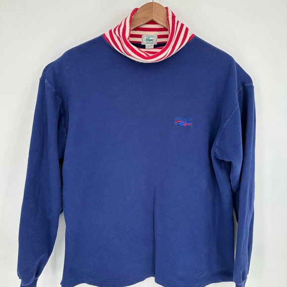 Vintage Izod Lacoste Mens Sz L Candy Stripe Turtle Neck Blue RARE!!! T0 - Picture 2 of 10